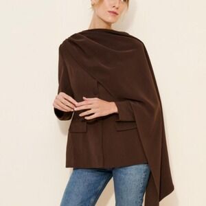 Brown cape blazer with draped front and long sleeves